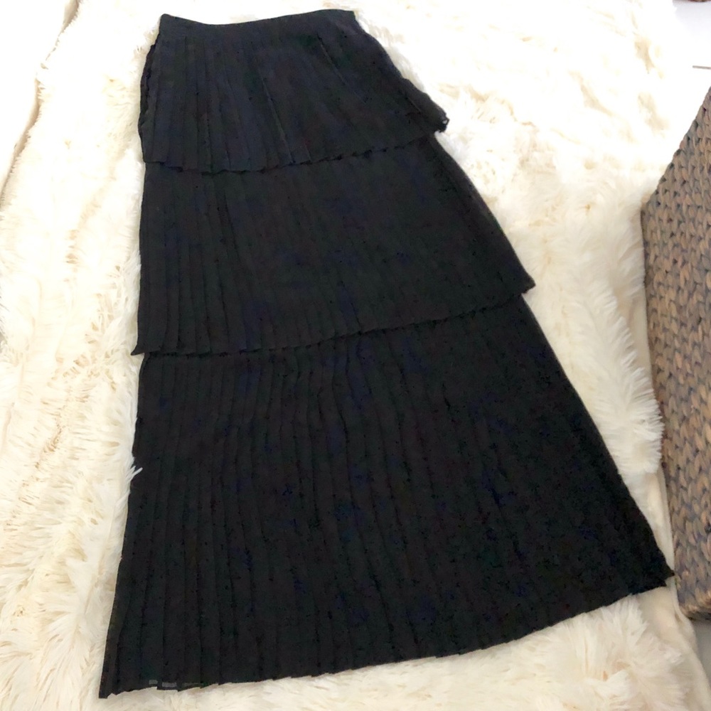 Tiered Plaid Black Maxi Skirt